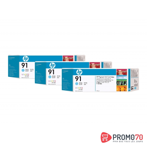 Hp 91 3-pack 775-ml light cyan designjet pigment ink cartridges