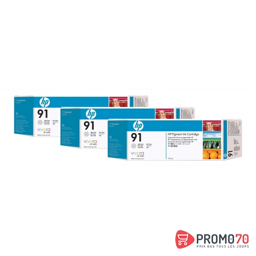 Hp 91 3-pack 775-ml light gray designjet pigment ink cartridges