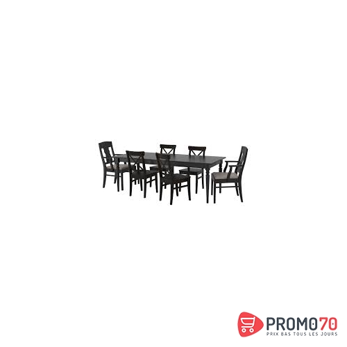 Ingatorp - ingolf table et 6 chaises, noir, sporda gris foncé