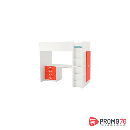 Stuva/ fritids combinaison lit mezzanine avec 4 tiroirs / 2 portes, blanc, rouge