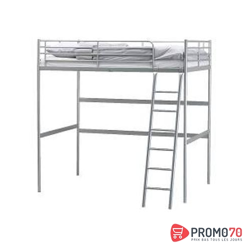 Sv??rta lit mezzanine avec bureau, couleur argentée