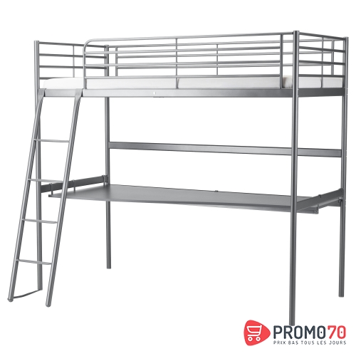 Sv??rta lit mezzanine avec bureau, couleur argentée